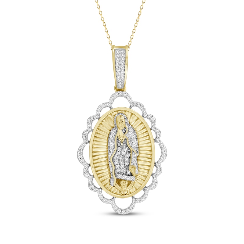 Main Image 1 of Diamond Our Lady of Guadalupe Scallop Frame Necklace 1/5 ct tw 10K Yellow Gold 18&quot;