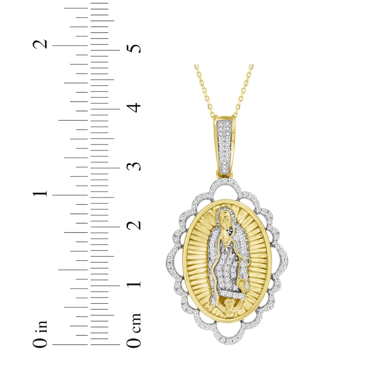 Main Image 2 of Diamond Our Lady of Guadalupe Scallop Frame Necklace 1/5 ct tw 10K Yellow Gold 18&quot;