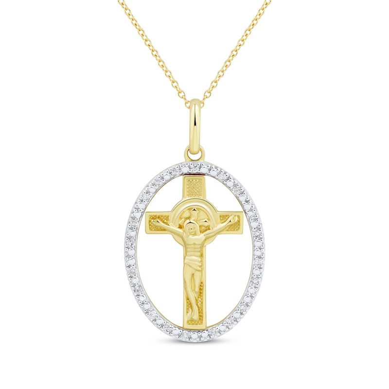 Main Image 1 of Diamond Crucifix Necklace 1/10 ct tw 10K Yellow Gold 18&quot;