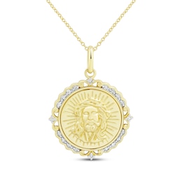 Diamond Face of Jesus Necklace 1/10 ct tw 10K Yellow Gold 18&quot;