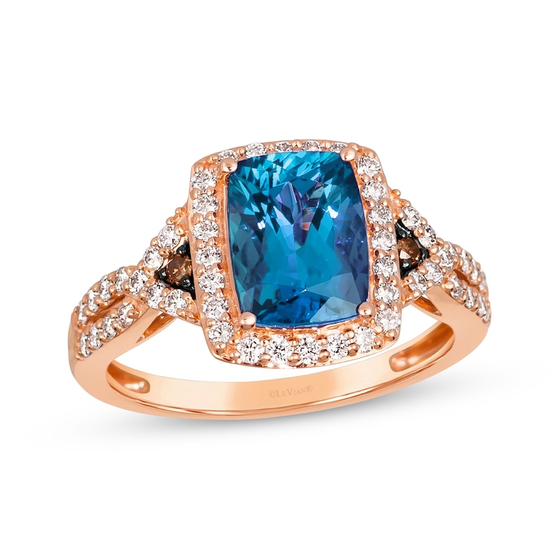 Main Image 1 of Le Vian Cushion-Cut Blue Topaz Ring 3/8 ct tw Diamonds 14K Strawberry Gold