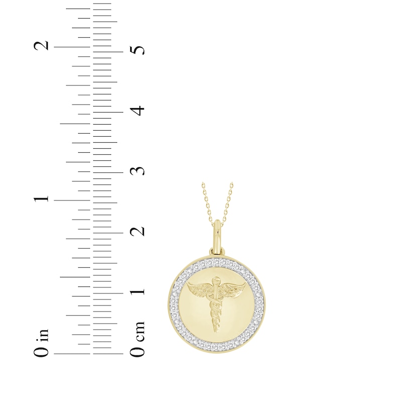 Diamond Caduceus Disc Necklace 1/8 ct tw 10K Yellow Gold 18"
