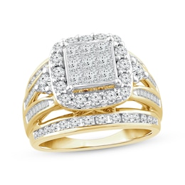 Princess & Baguette-Cut Diamond Engagement Ring 2 ct tw 10K Yellow Gold