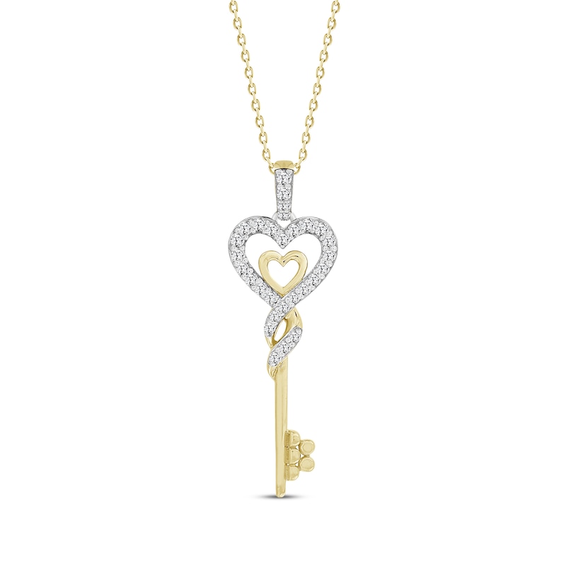 Main Image 1 of Diamond Twisted Heart Key Necklace 1/5 ct tw 10K Yellow Gold 18&quot;