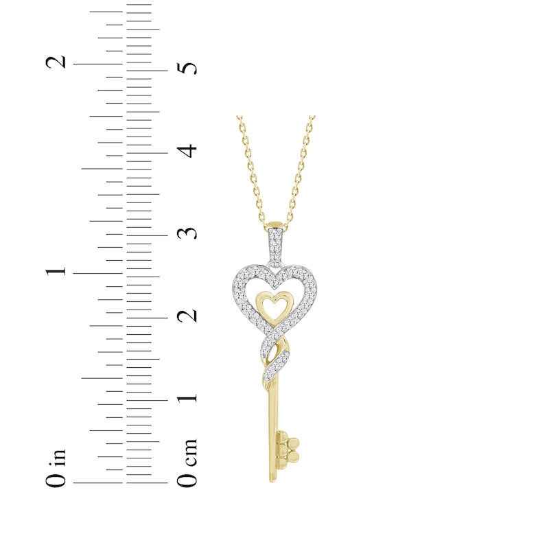 Main Image 2 of Diamond Twisted Heart Key Necklace 1/5 ct tw 10K Yellow Gold 18&quot;