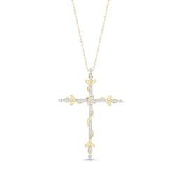 Diamond Vine & Leaf Cross Necklace 1/4 ct tw 10K Yellow Gold 18&quot;