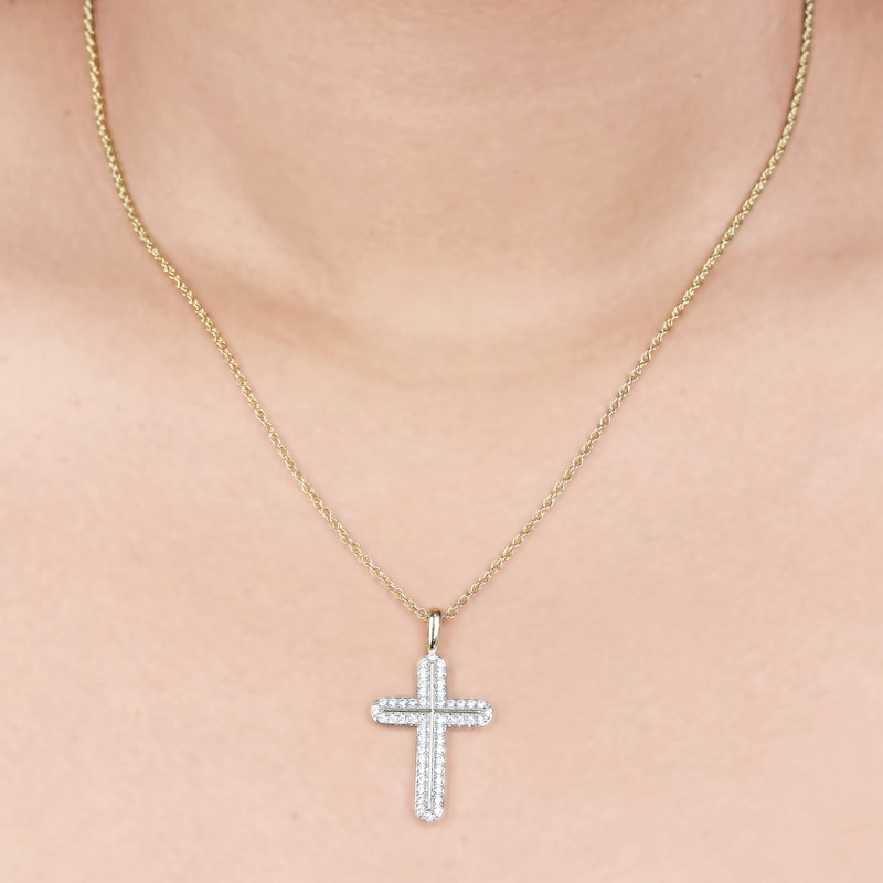 Main Image 4 of Diamond Cross Necklace 1/2 ct tw 10K Yellow Gold 18&quot;