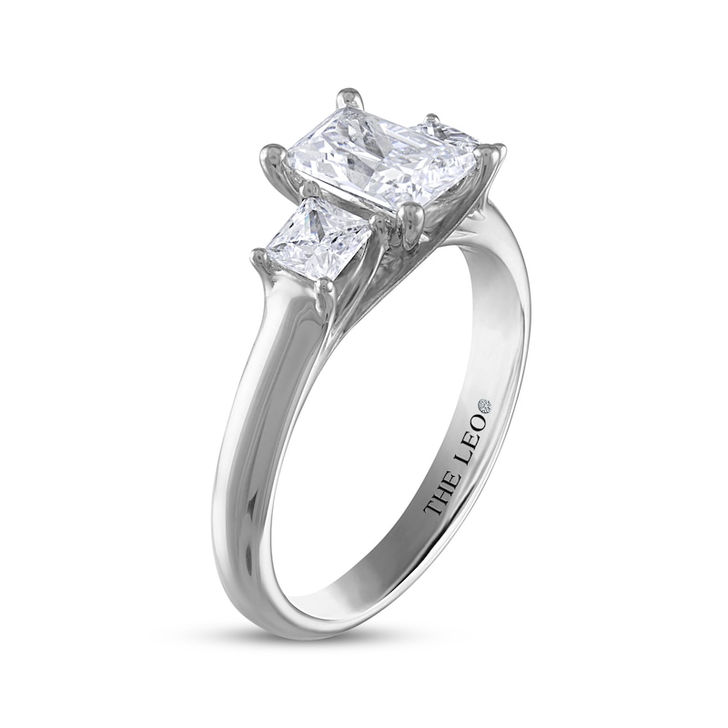 THE LEO Diamond Emerald-Cut & Princess-Cut Three-Stone Engagement Ring 1-1/2 ct tw 14K White Gold
