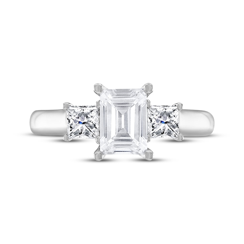 THE LEO Diamond Emerald-Cut & Princess-Cut Three-Stone Engagement Ring 1-1/2 ct tw 14K White Gold