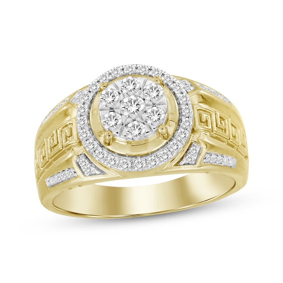 Men's Diamond Greek Key Pattern Ring 1/2 ct tw 10K Yellow Gold