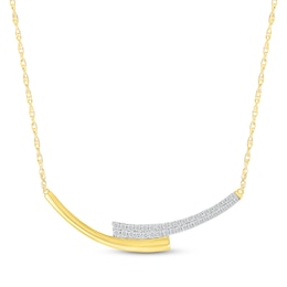 Diamond Bypass Curved Bar Necklace 1/4 ct tw 10K Yellow Gold 18&quot;