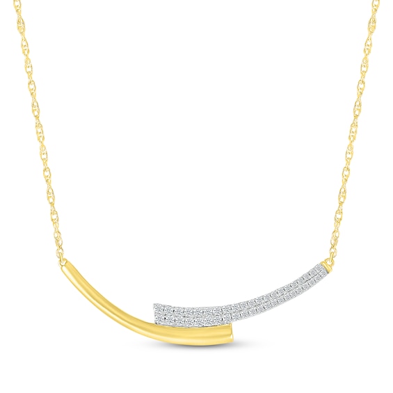 Diamond Bypass Curved Bar Necklace 1/4 ct tw 10K Yellow Gold 18"