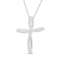 Diamond Looping Cross Necklace 1/8 ct tw 10K White Gold 18&quot;