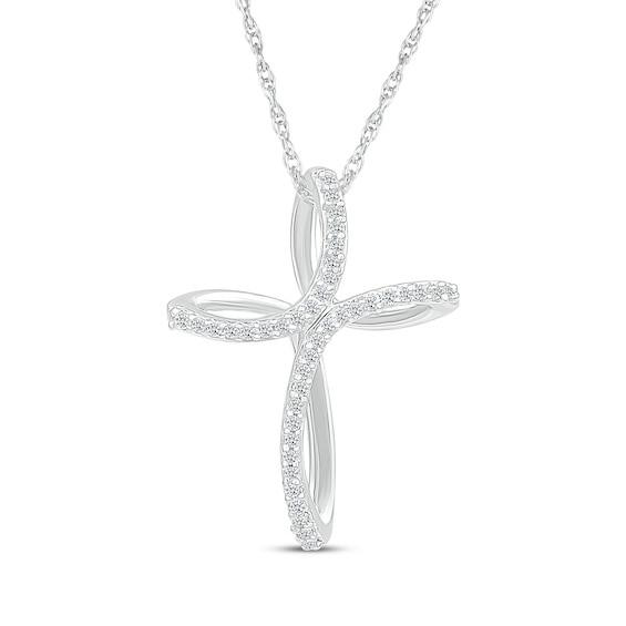 Diamond Looping Cross Necklace 1/8 ct tw 10K White Gold 18"