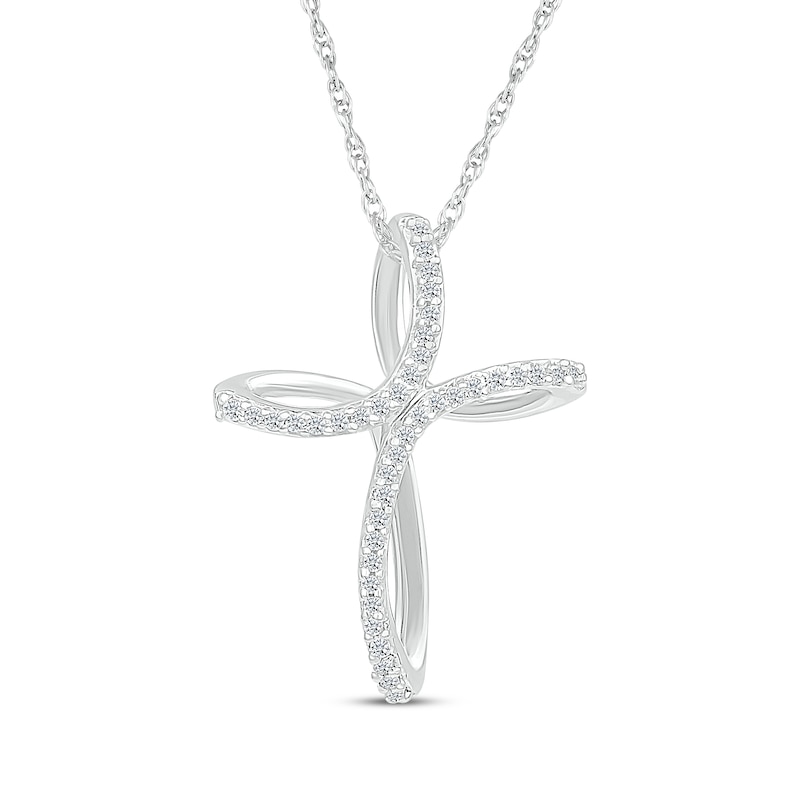 Main Image 1 of Diamond Looping Cross Necklace 1/8 ct tw 10K White Gold 18&quot;