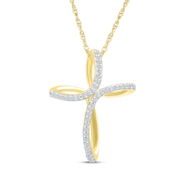 Diamond Looping Cross Necklace 1/8 ct tw 10K Yellow Gold 18&quot;