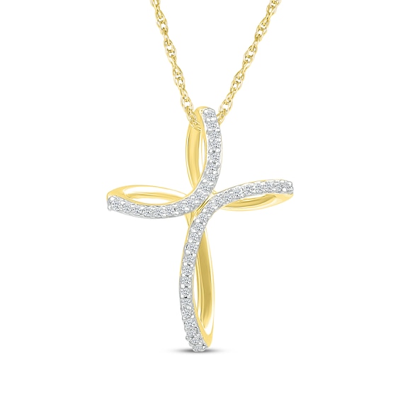 Diamond Looping Cross Necklace 1/8 ct tw 10K Yellow Gold 18"