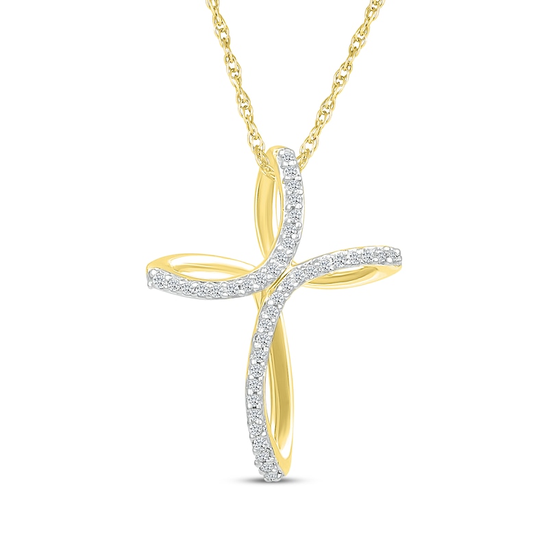 Main Image 1 of Diamond Looping Cross Necklace 1/8 ct tw 10K Yellow Gold 18&quot;