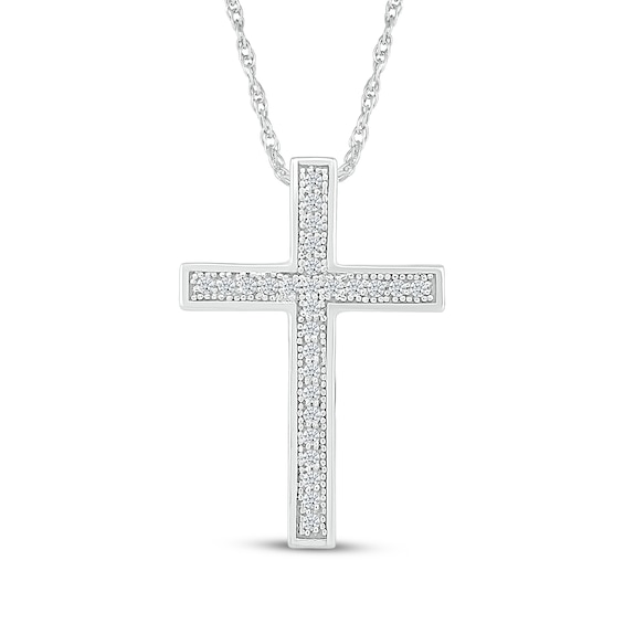 Diamond Traditional Cross Necklace 1/15 ct tw Sterling Silver