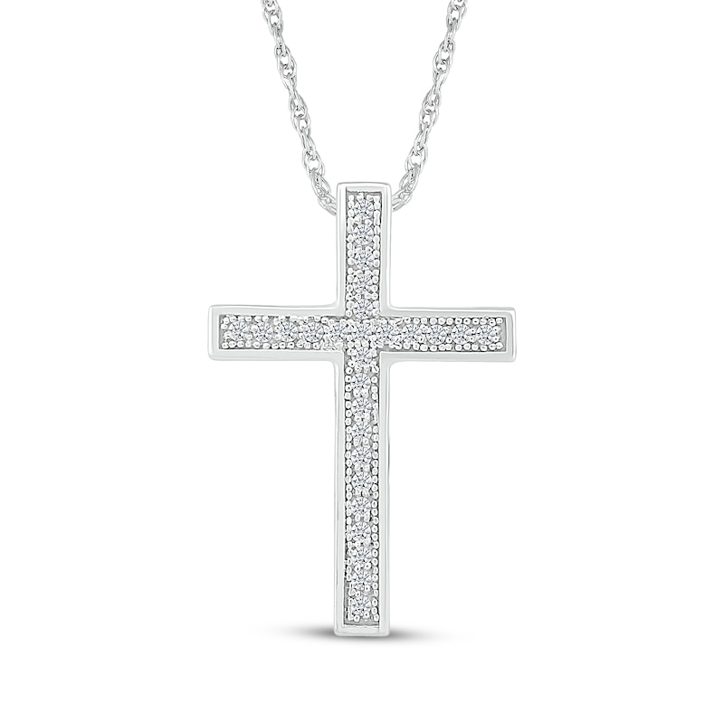 Main Image 1 of Diamond Traditional Cross Necklace 1/15 ct tw Sterling Silver