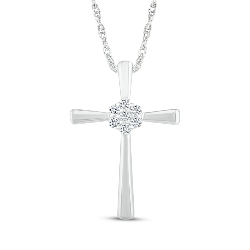 Main Image 1 of Multi-Diamond Center Cross Necklace 1/10 ct tw 10K White Gold 18&quot;