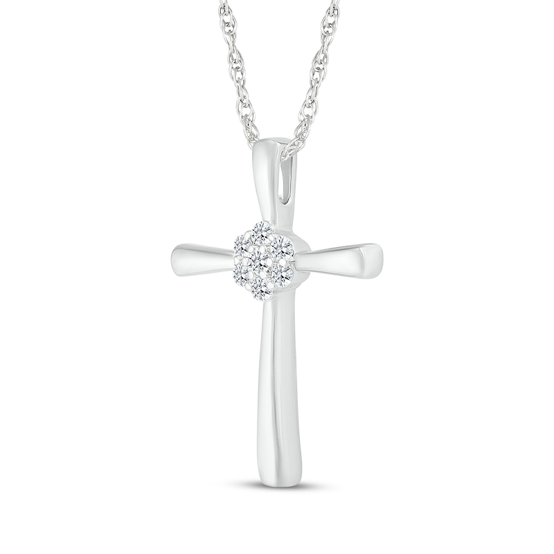 Main Image 2 of Multi-Diamond Center Cross Necklace 1/10 ct tw 10K White Gold 18&quot;