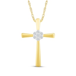 Multi-Diamond Center Cross Necklace 1/10 ct tw 10K Yellow Gold 18&quot;