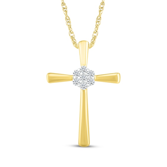 Multi-Diamond Center Cross Necklace 1/10 ct tw 10K Yellow Gold 18"