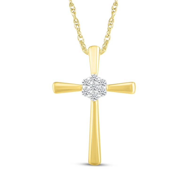 Main Image 1 of Multi-Diamond Center Cross Necklace 1/10 ct tw 10K Yellow Gold 18&quot;