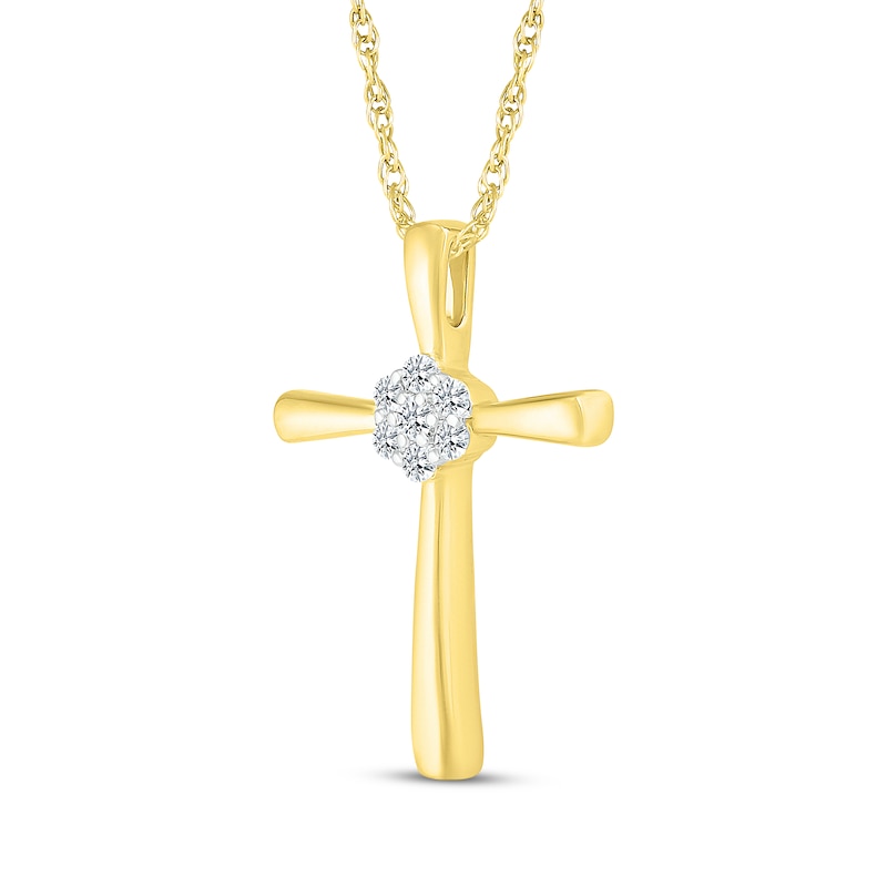 Main Image 2 of Multi-Diamond Center Cross Necklace 1/10 ct tw 10K Yellow Gold 18&quot;