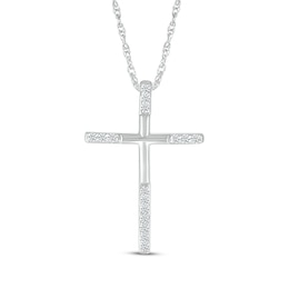 Diamond-Tipped Cross Necklace 1/8 ct tw 10K White Gold 18&quot;