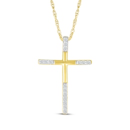 Diamond-Tipped Cross Necklace 1/8 ct tw 10K Yellow Gold 18&quot;