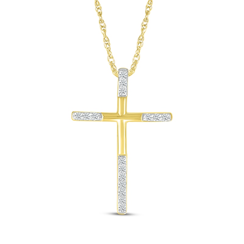 Main Image 1 of Diamond-Tipped Cross Necklace 1/8 ct tw 10K Yellow Gold 18&quot;