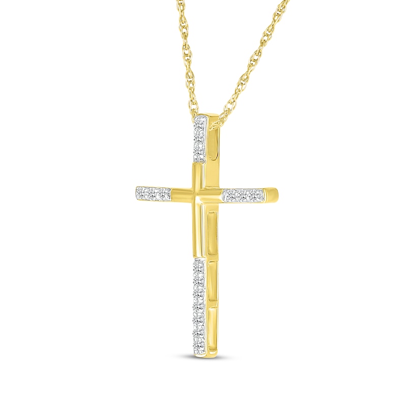 Main Image 2 of Diamond-Tipped Cross Necklace 1/8 ct tw 10K Yellow Gold 18&quot;