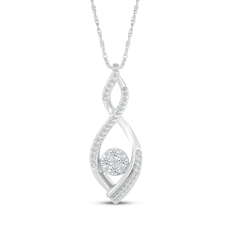 Main Image 1 of Multi-Diamond Twist Infinity Necklace 1/4 ct tw 10K White Gold 18&quot;