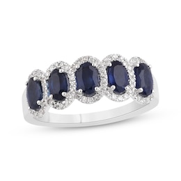 Oval-Cut Blue Sapphire & Diamond Halo Ring 1/4 ct tw Sterling Silver