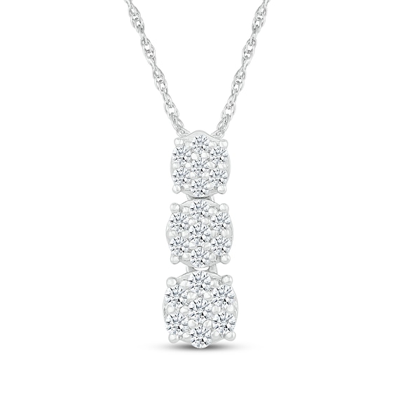 Multi-Diamond Three Circle Drop Necklace 1/4 ct tw 10K White Gold 18"