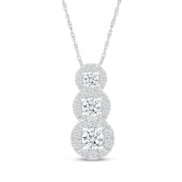 Diamond Graduated Three-Stone Halo Necklace 1/2 ct tw 10K White Gold 18&quot;