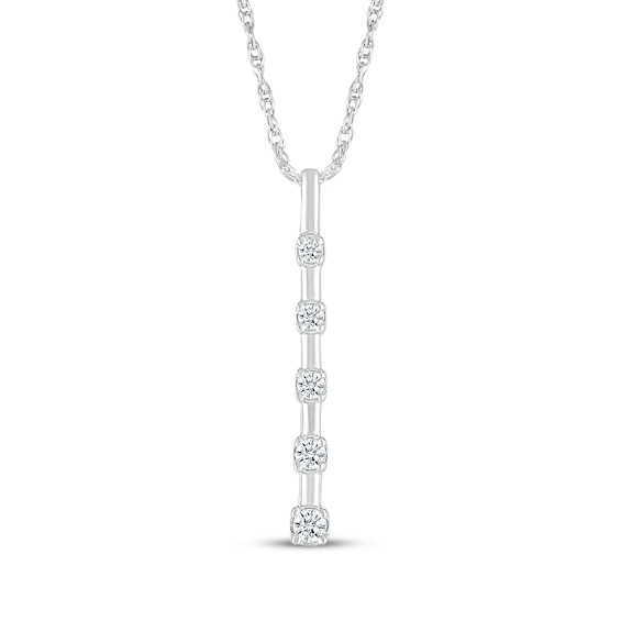 Diamond Five-Stone Vertical Bar Necklace 1/10 ct tw 10K White Gold 18"