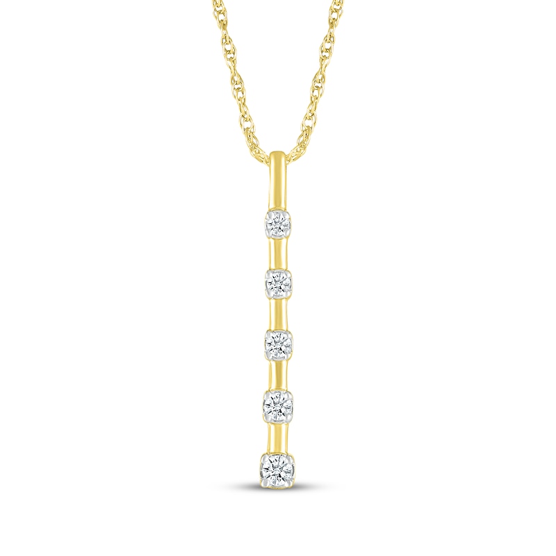 Main Image 1 of Diamond Five-Stone Vertical Bar Necklace 1/10 ct tw 10K Yellow Gold 18&quot;