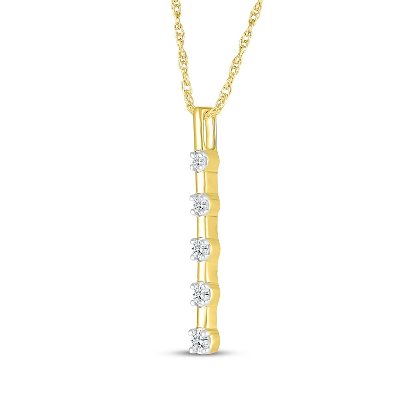 Main Image 2 of Diamond Five-Stone Vertical Bar Necklace 1/10 ct tw 10K Yellow Gold 18&quot;