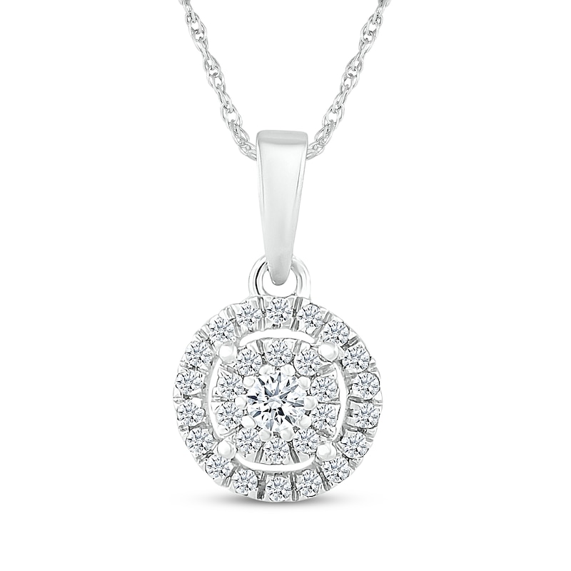 Main Image 1 of Diamond Double Halo Necklace 1/5 ct tw 10K White Gold 18&quot;