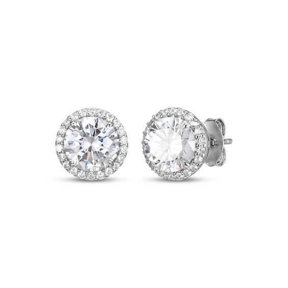 White Lab-Created Sapphire Halo Stud Earrings Sterling Silver
