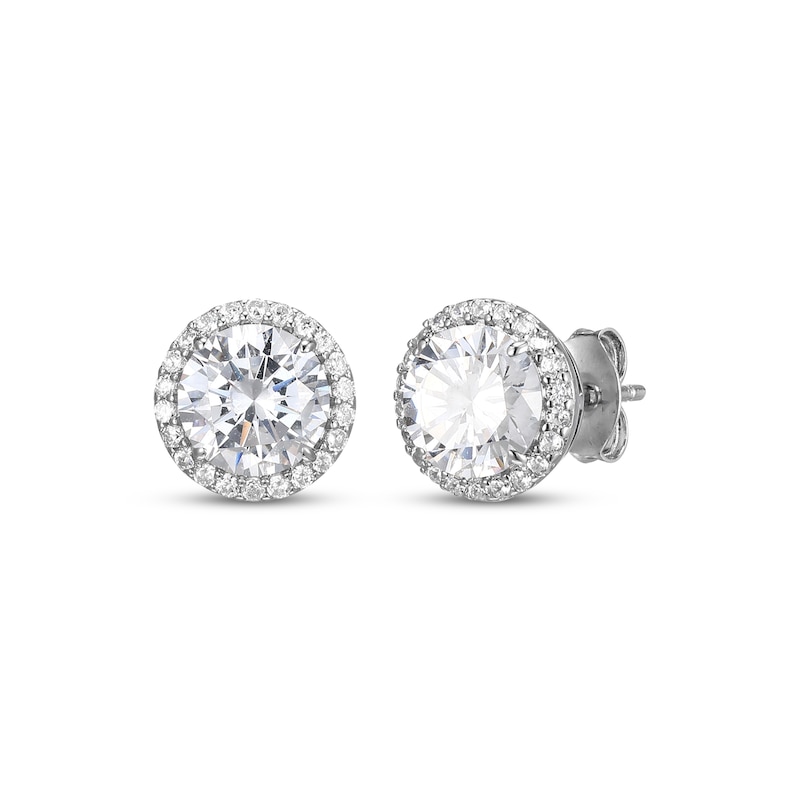 Main Image 1 of White Lab-Created Sapphire Halo Stud Earrings Sterling Silver