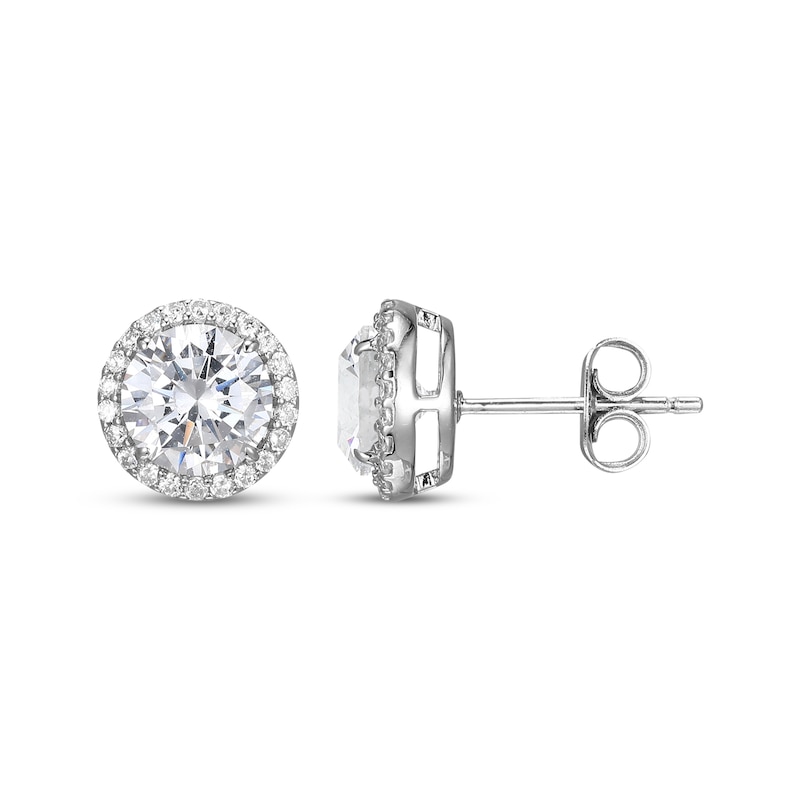 Main Image 3 of White Lab-Created Sapphire Halo Stud Earrings Sterling Silver