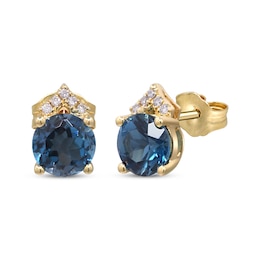 London Blue Topaz & Diamond Stud Earrings 1/20 ct tw 10K Yellow Gold