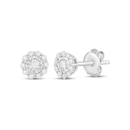 Diamond Flower Halo Stud Earrings 1/5 ct tw 10K White Gold