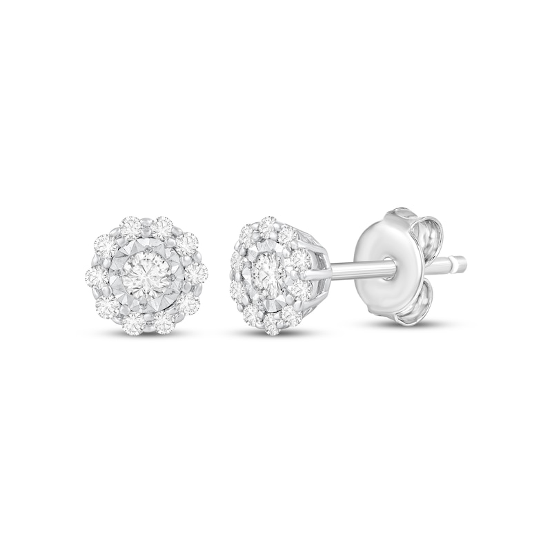 Main Image 1 of Diamond Flower Halo Stud Earrings 1/5 ct tw 10K White Gold