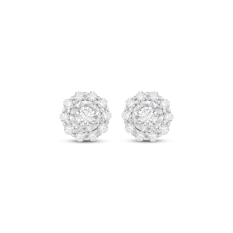 Main Image 2 of Diamond Flower Halo Stud Earrings 1/5 ct tw 10K White Gold