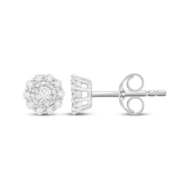 Main Image 3 of Diamond Flower Halo Stud Earrings 1/5 ct tw 10K White Gold